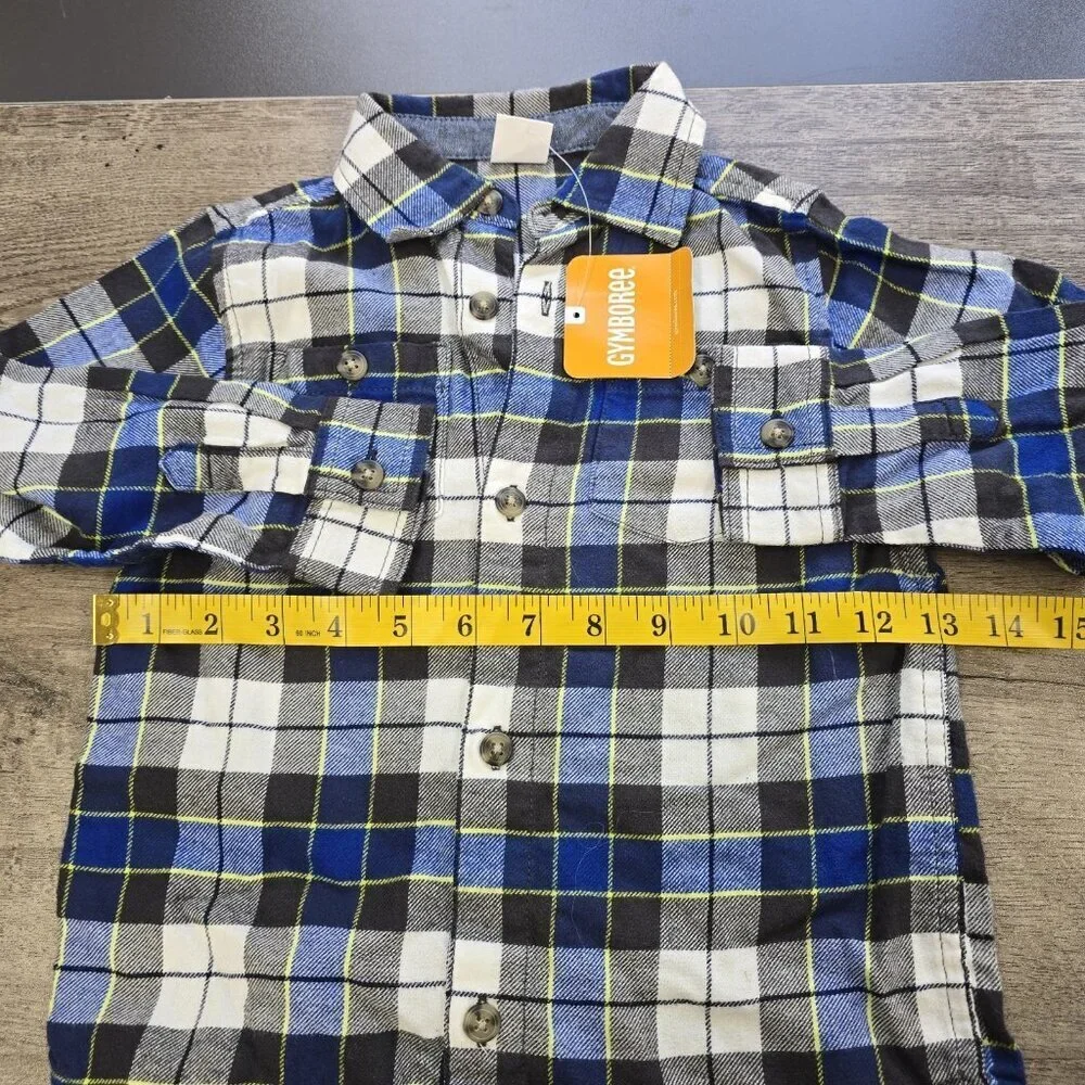 NWT Gymboree Flannel Button Up Shirt Boys Size 3T Plaid Grid Pattern Blue Gray